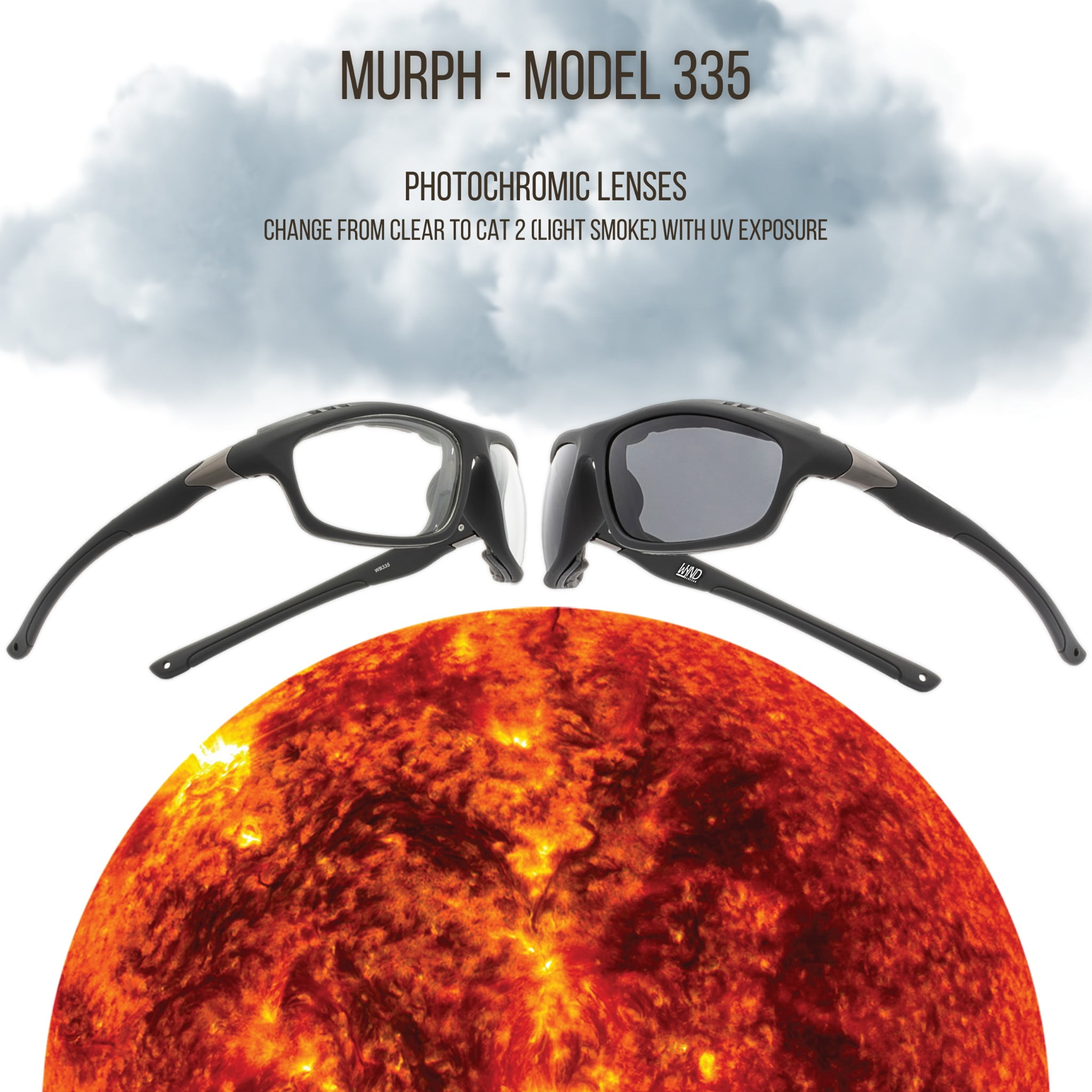 WYND Blocker Murph Photochromic Clear-to-Smoke Wind Resistant Sunglasses Motorcycle Riding Glasses (M335 - Black, Photochromic)