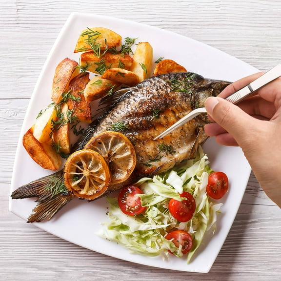 TEHAUX Kitchen Tweezers Stainless Steel Silver, Ideal for Cooking and Food Handling 2Pcs