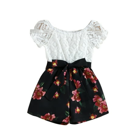 

Toddler Kids Baby Elastic Jumpsuit Toddler Girls Short Sleeve Lace Romper Floral Printed Jumpsuit Clothes