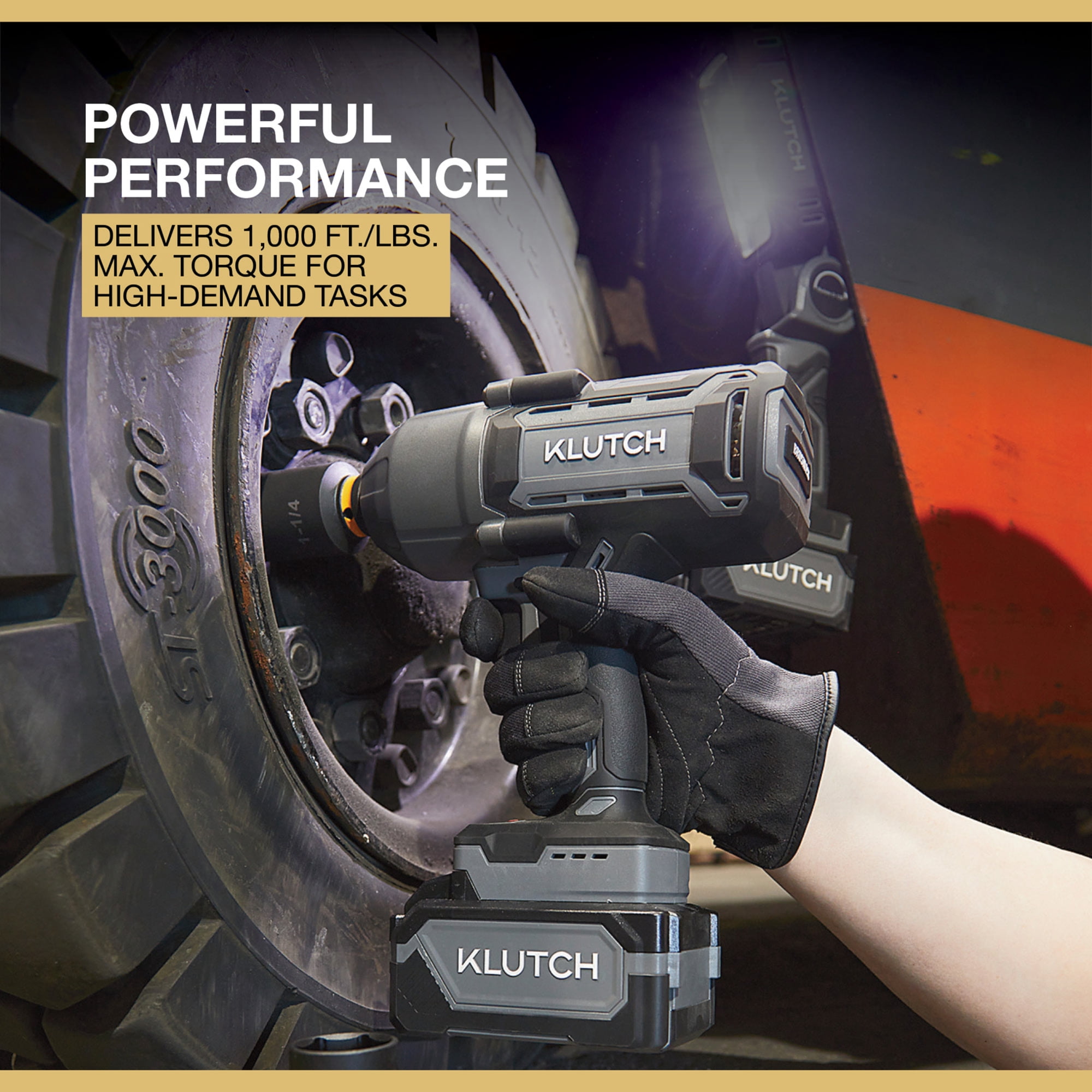 Klutch 1/2in. High-Torque Impact Wrench, KLiQ 20V, 1000 Ft./Lbs. Breakaway Torque, Brushless, Cordless, Bare Tool