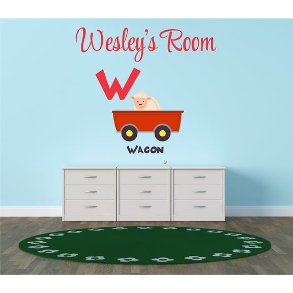 ALPHABET - Nursery Art Wagon Cart Sheep Goat Decoration Multicolored Mural Art Letter W Alphabet Design Removable Vinyl Wall Decal - Home Kids Bedroom Personalized Name Wall Décor Sticker 10" x 10"