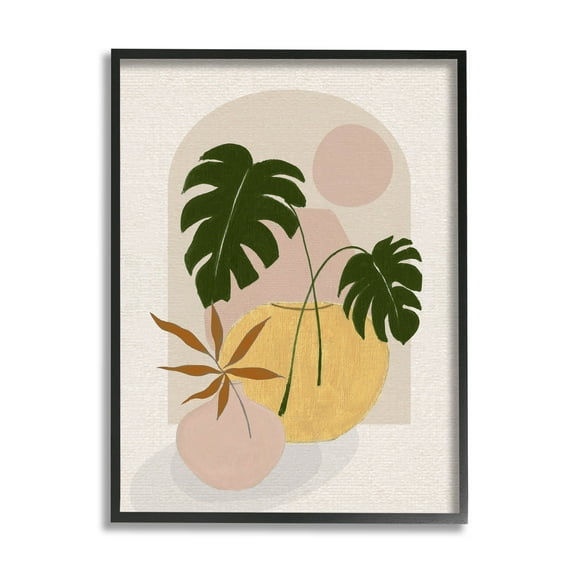 Potted Monstera Plant Leaves Botanical & Floral Graphic Art Black Framed Art Print Wall Art