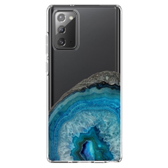 DistinctInk Clear Shockproof Hybrid Case for Galaxy Note 20 ULTRA (6.9" Screen) - TPU Bumper Acrylic Back Tempered Glass Screen Protector - Blue Teal Geode Crystal