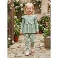 thumbnail image 5 of Cjfdfy Toddler Baby Girl Fall Winter Outfit Cute Floral  Bow Long Sleeve Tops And Pants Two-piece Set Infant Outfit Long Sleeve Ribbed Tops And Stretch Pants, 5 of 8