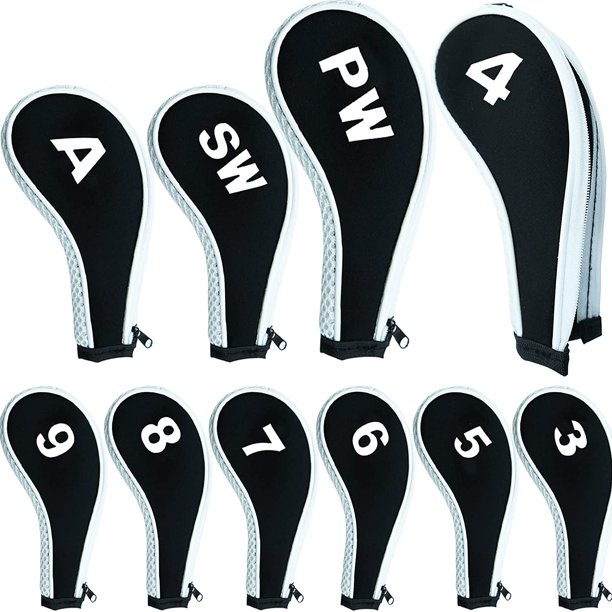 Funda para cabeza de palo de golf, protección de hierro, cuello largo, valor de impresión de números, 10 piezas, fundas para cabeza de palo de golf con cremallera, aptas para todas las marca
