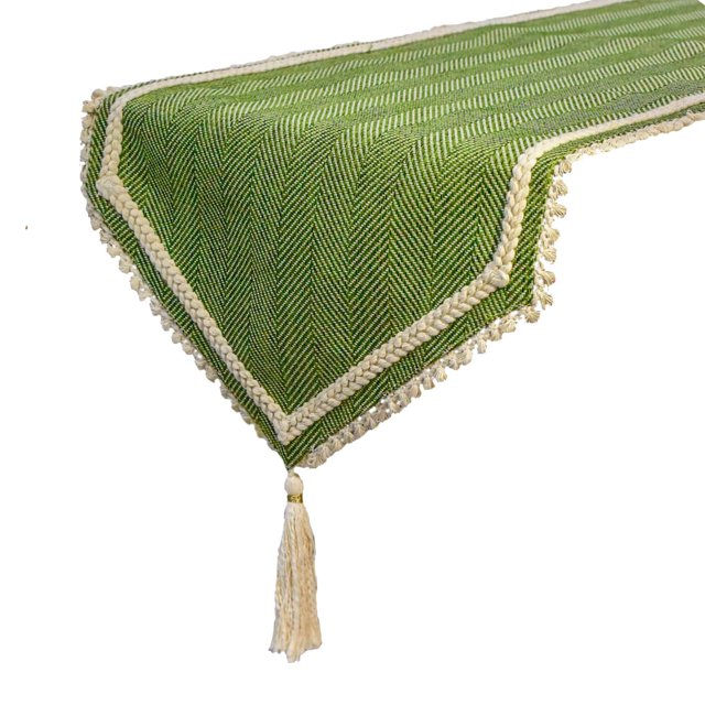 The HomeCentric Harmony In Hemp Chevron Table Runner 16’’ x 120’’ Jute Fabric Green Contemporary