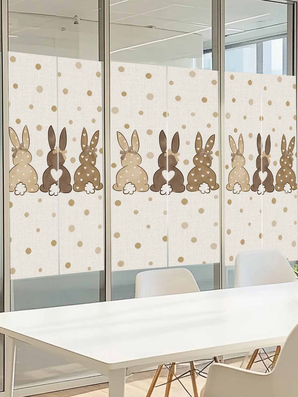 Easter Window Privacy Film, Polka Dot Bunny Frosted Glass Window Clings Static Cling UV Heat Blocking Reusable Door Sticker for Bathroom 23.6 x 59 Inch