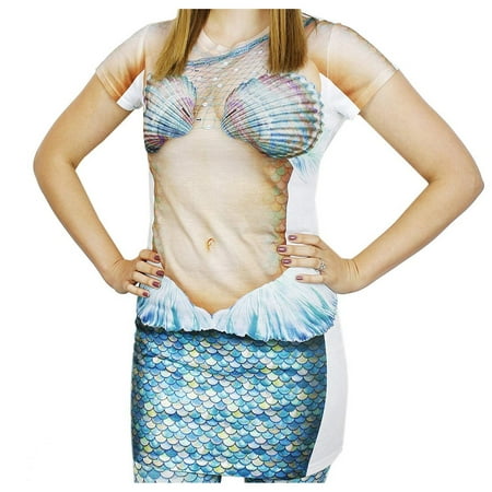 Faux Real Mermaid Costume Seashell Bra T Shirt Dress for Women - Size