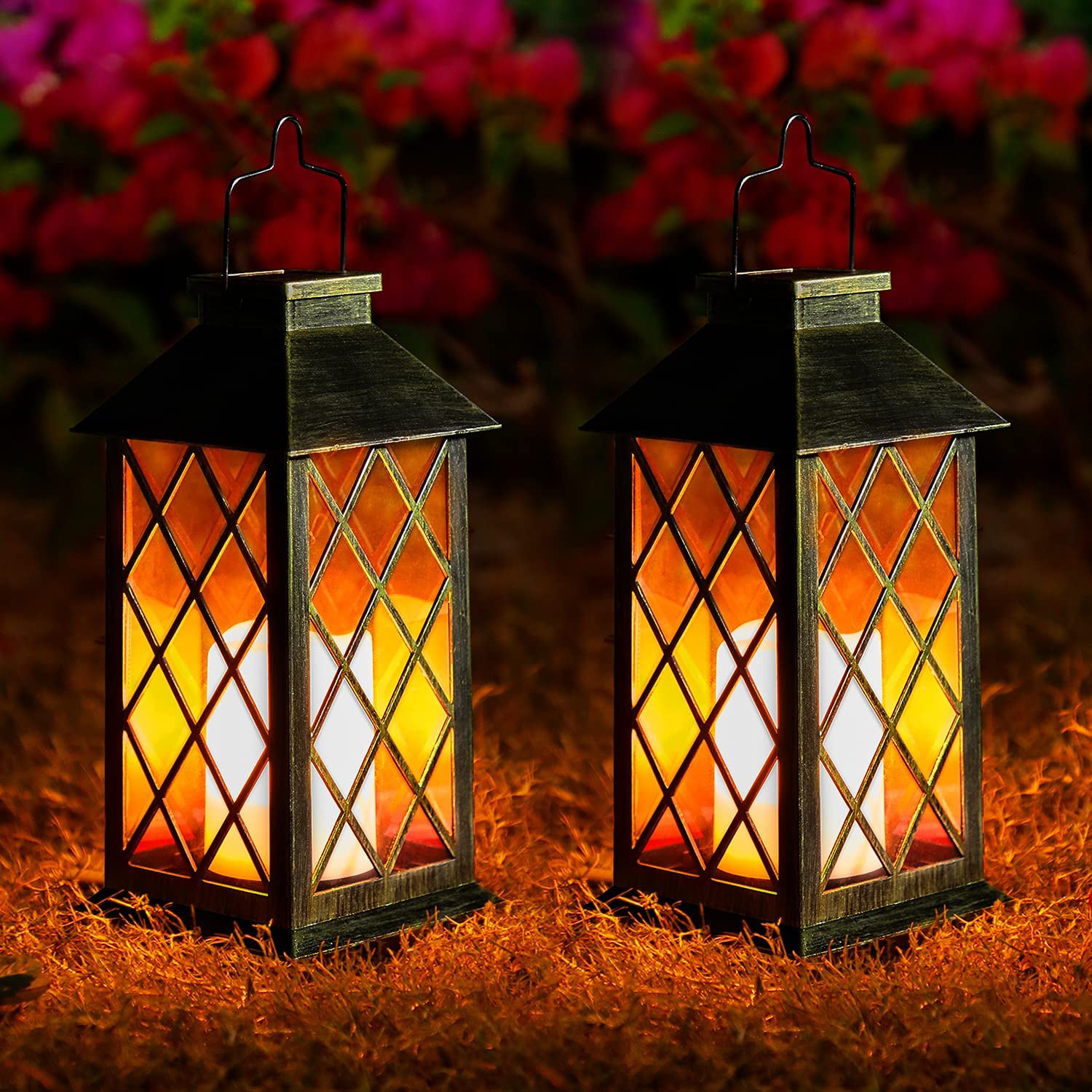 Candle Lantern Light Garden Landscape Hanging Lamp Outdoor Solar Powered LED 