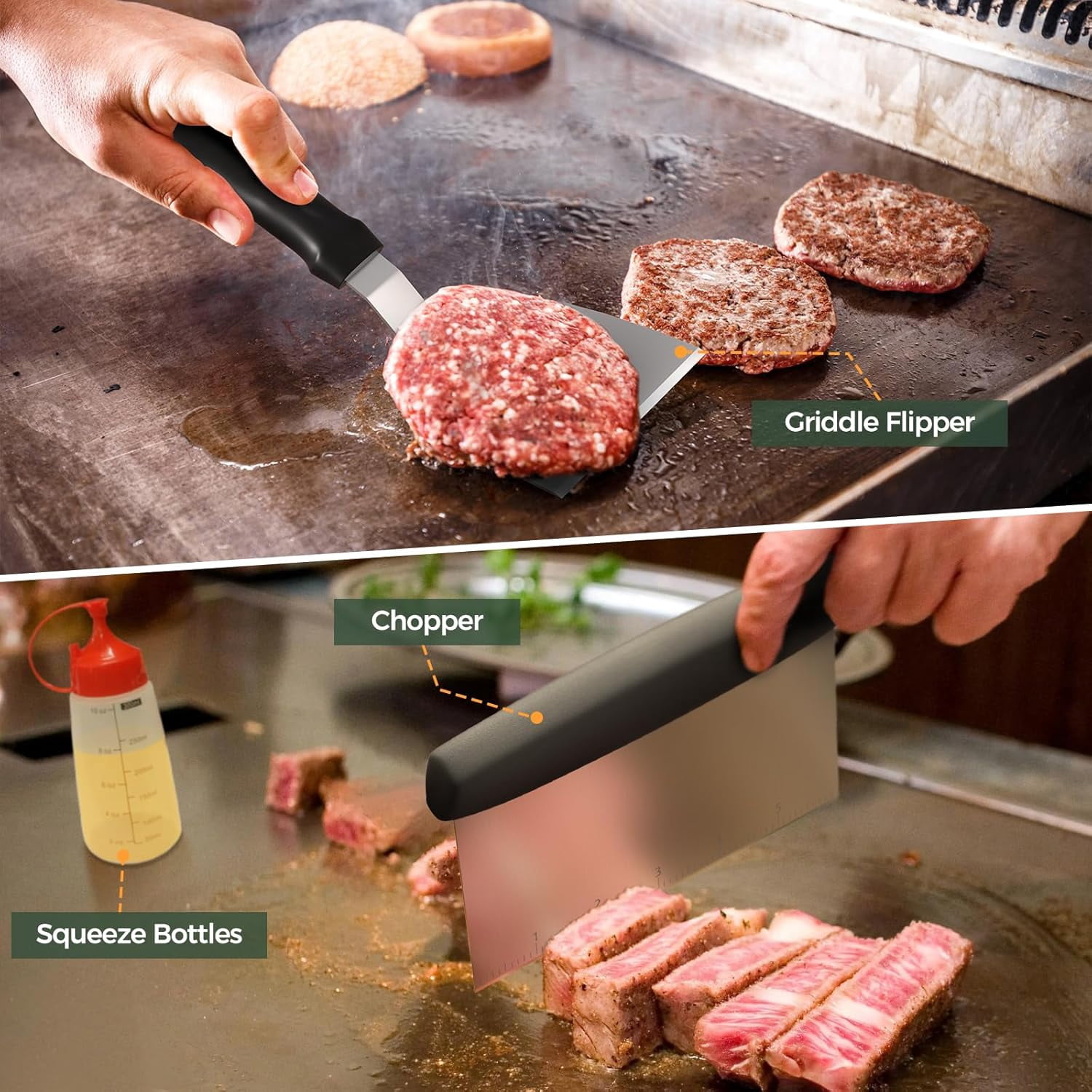 28-Piece Professional Griddle Accessories Kit for Blackstone & Camp Chef. Includes 2 Basting Covers, Enlarged Spatulas & Press for Ultimate Flat Top Grill Mastery