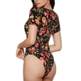 thumbnail image 3 of KLL Women 's Crew Neck Bodysuit Jumpsuits Rose Flowers Print Short onesies Stretch T Shirts, 3 of 7