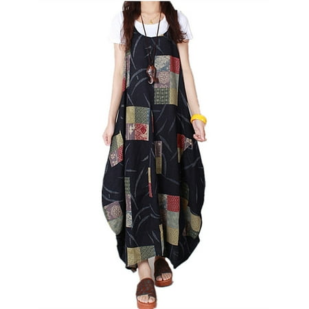 Print Vintage Dress - ZANZEA Vintage Women O-Neck Loose Sleeveless Print Dress