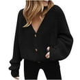 thumbnail image 1 of LOVZFMLL Women's Sweaters V-Neck Ribbed Cardigan Sweaters Solid Color Button Casual Loose Long Sleeve Tops Warm Fall Winter Clothes, 1 of 3