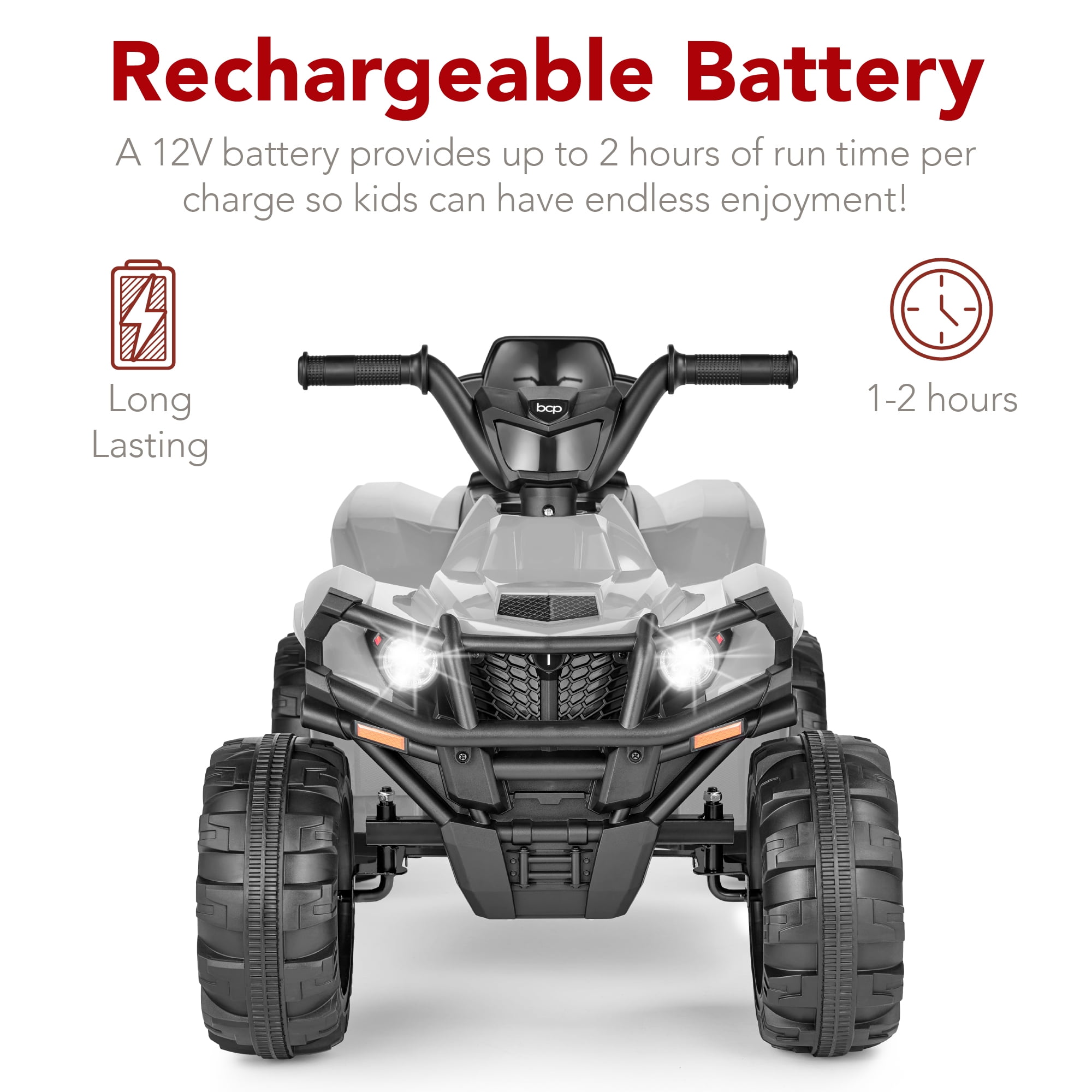 Best Choice Products 12V Kids Ride-On ATV Quad w/ Bluetooth, 2.4mph Max, Treaded Tires, LED Lights, Radio - Gray