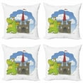 thumbnail image 1 of Dragon Throw Pillow Cushion Case Pack of 4, Pattern of a Cheerful Creature with a Fantasy World Castle and Clouds, Modern Accent Double-Sided Print, 4 Sizes, Apple Green Multicolor, by Ambesonne, 1 of 2