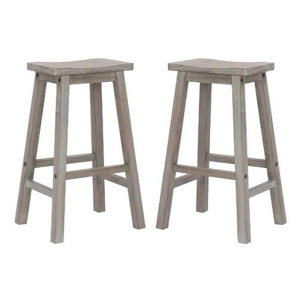 Home Square 29" Solid Wood Saddle Seat Bar Stool in Antique Gray Set