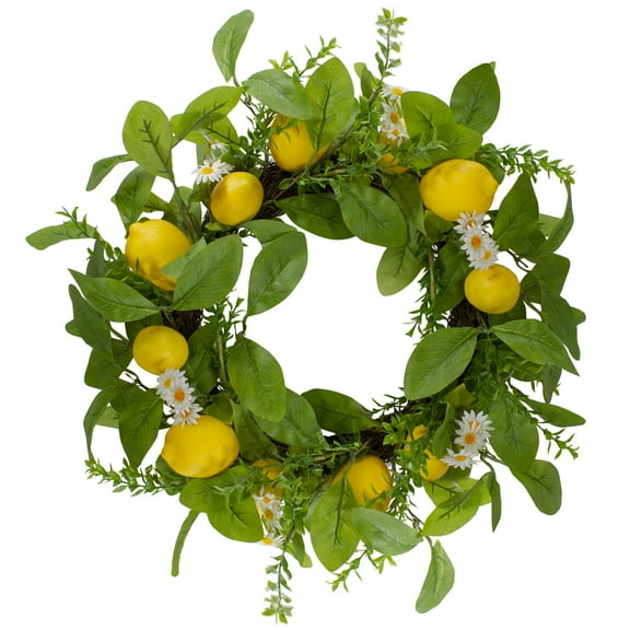 Lemon and Flower Foliage Wreath Yellow and White 20-inch