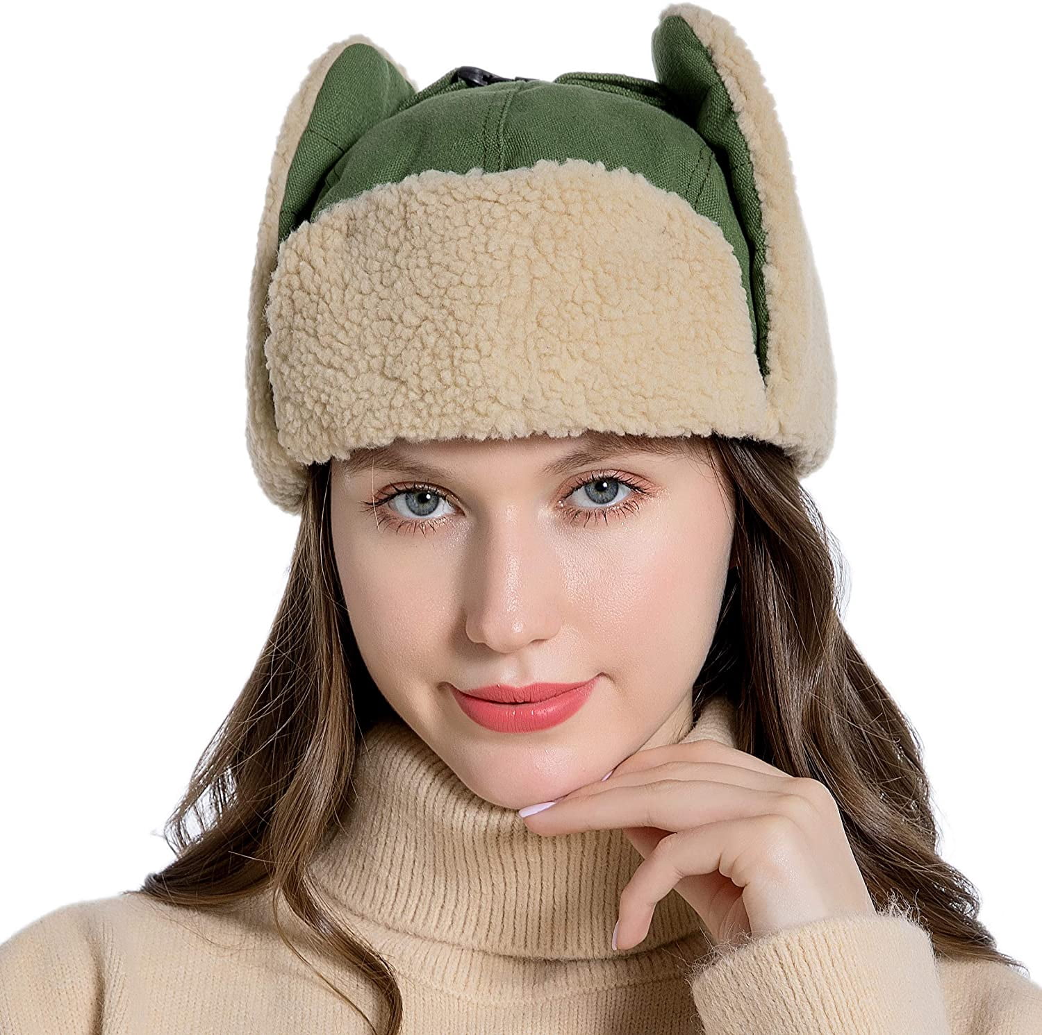 Muryobao Winter Hat Cold Weather Trapper Hat Outdoor Warm Windproof Ski Cap with Ear Flap Trooper Hunting Hats for Men Women Green