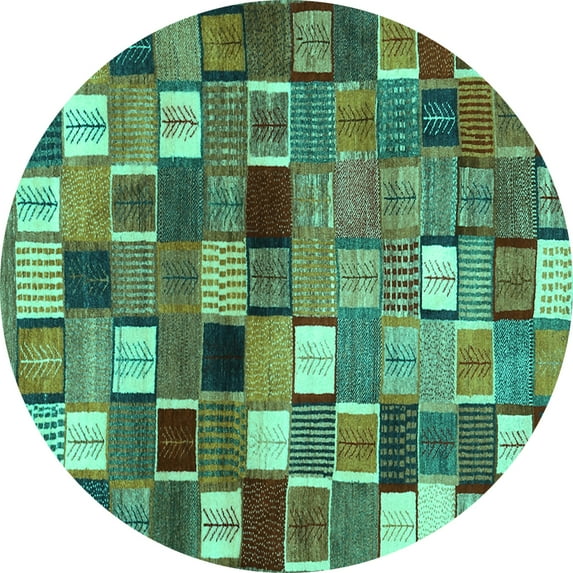Ahgly Company Indoor Round Abstract Turquoise Blue Contemporary Area Rugs, 3' Round
