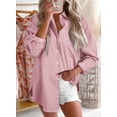 thumbnail image 2 of Camisa elegante de mezclilla para mujer, cuello en V, manga larga, bombón, 2 of 4