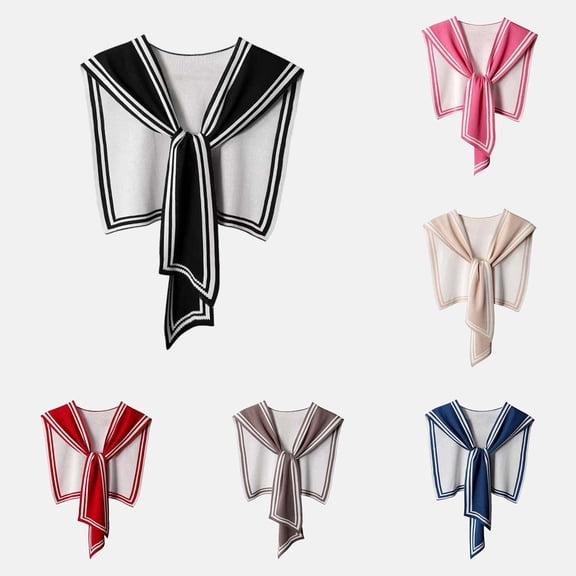 MAIHAN Shawl Wraps for Women,Reversible Navy Stripe Knit Shawl,Double Sided Small Shoulder Cape,Warm and Lightweight Winter Autumn Wrap(Black)