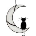 thumbnail image 1 of Black Cat Decor On White Moon Stained Glass Window, Hanging Suncatcher Window Panels Hangings Sun Catcher Black Cat Ornament Decoration, 1 of 4
