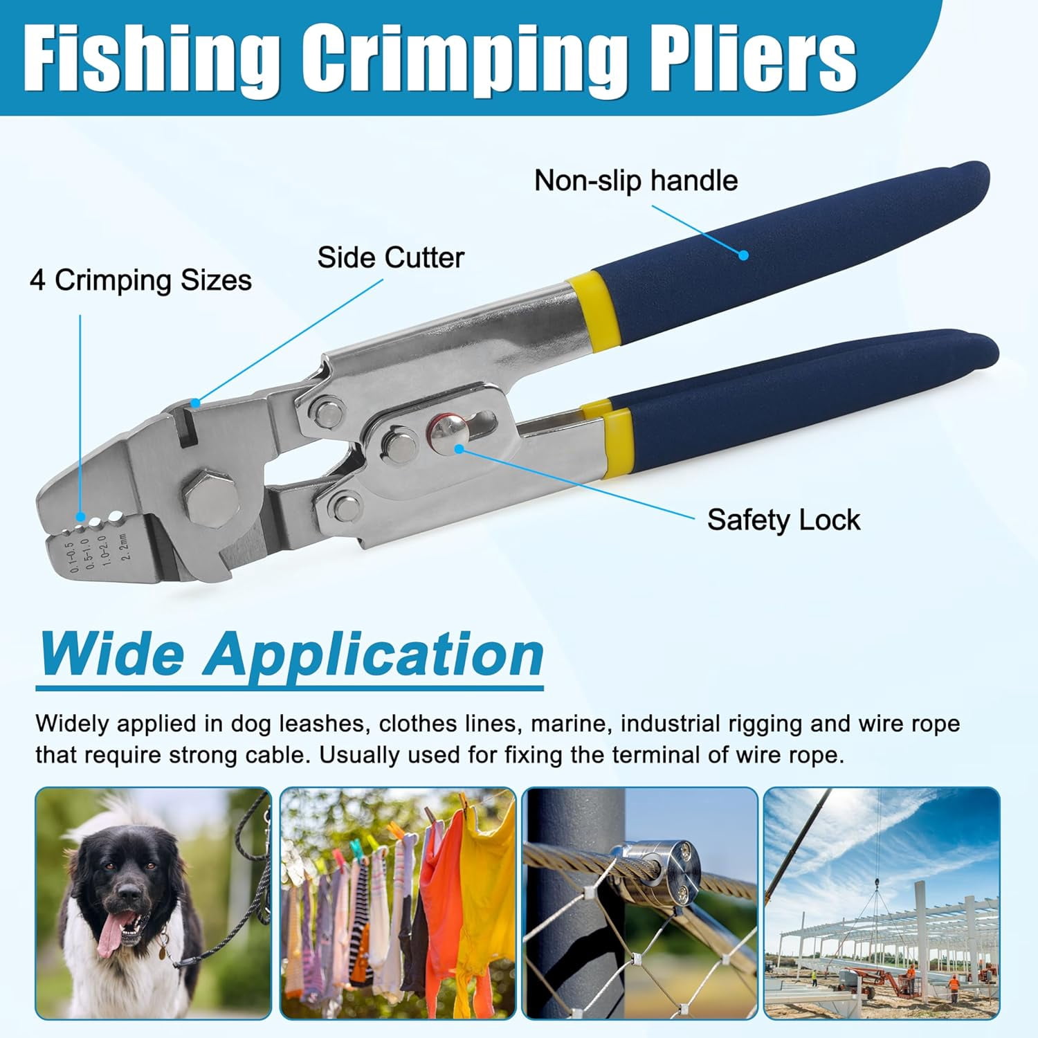 Fishing Crimping Tool Kit Stainless Steel Crimp Pliers Wire Rope Crimping Tool + 590pcs Crimp Sleeves Beads Kit,8 Crimping Sizes