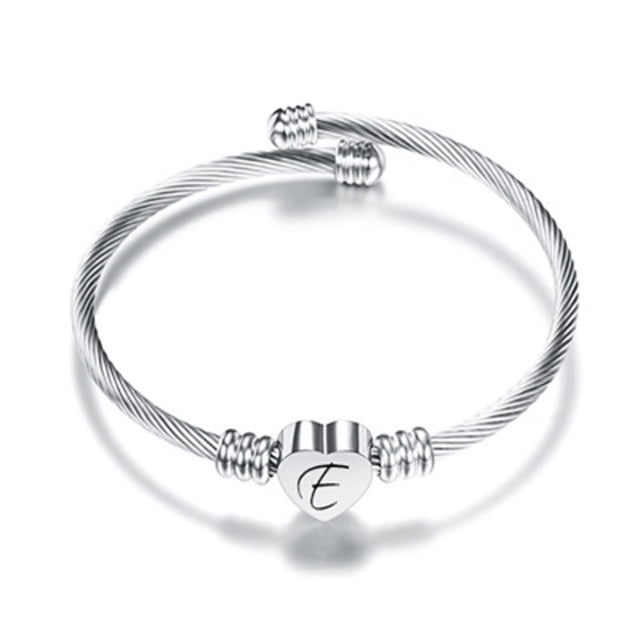 Fiudx Pulsera Alambre Acero Inoxidable 26 Letras con Forma de Corazón