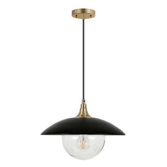 Evelyn&Zoe 14.5" Matte Black/Brass Finish Metal/Glass Pendant