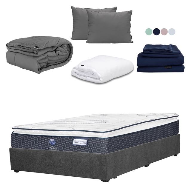 Colchón Matrimonial Dover Spring Air + Box Base Cama + Almohada 2Pack + Protector Cloud + Sábanas Softy + Edredón Homy