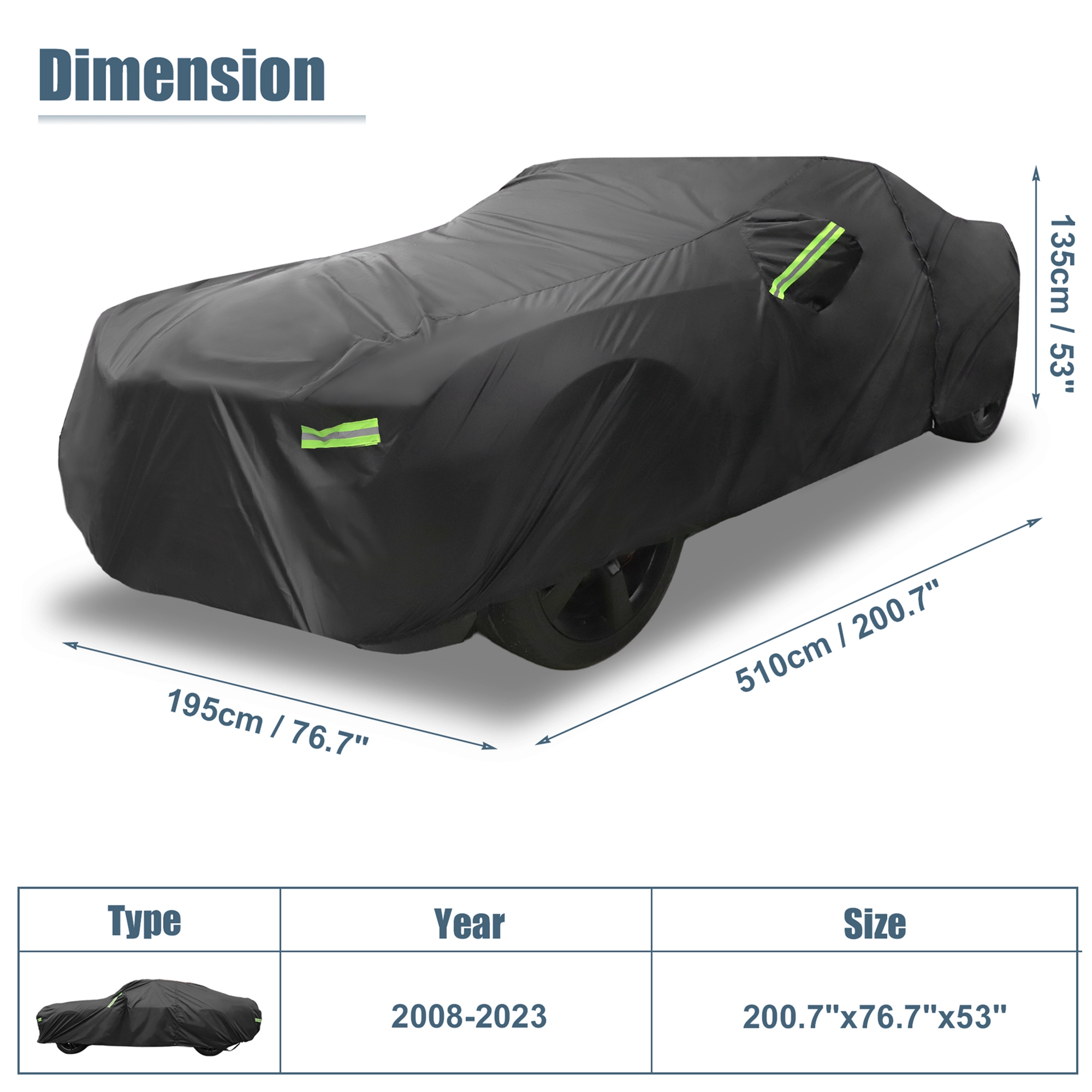 Unique Bargains 210Dpu Waterproof Car Cover Black ["for Dodge Challenger 08-23"]