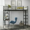 thumbnail image 2 of Full Size Metal Loft Bed with 2 Shelves and 1 Desk, Bedframe with Two Build-in Ladders and Guardrails, No Box Spring Needed,Black, 2 of 7