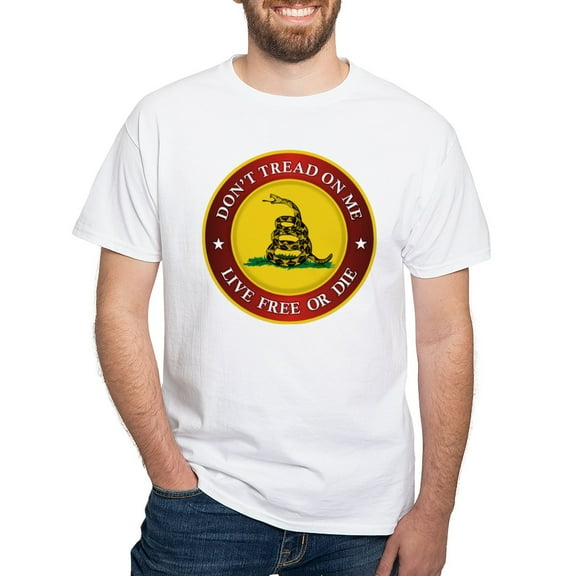 CafePress - DTOM Gadsden Flag (Logo) T Shirt - Men's White Classic Cotton T-Shirts