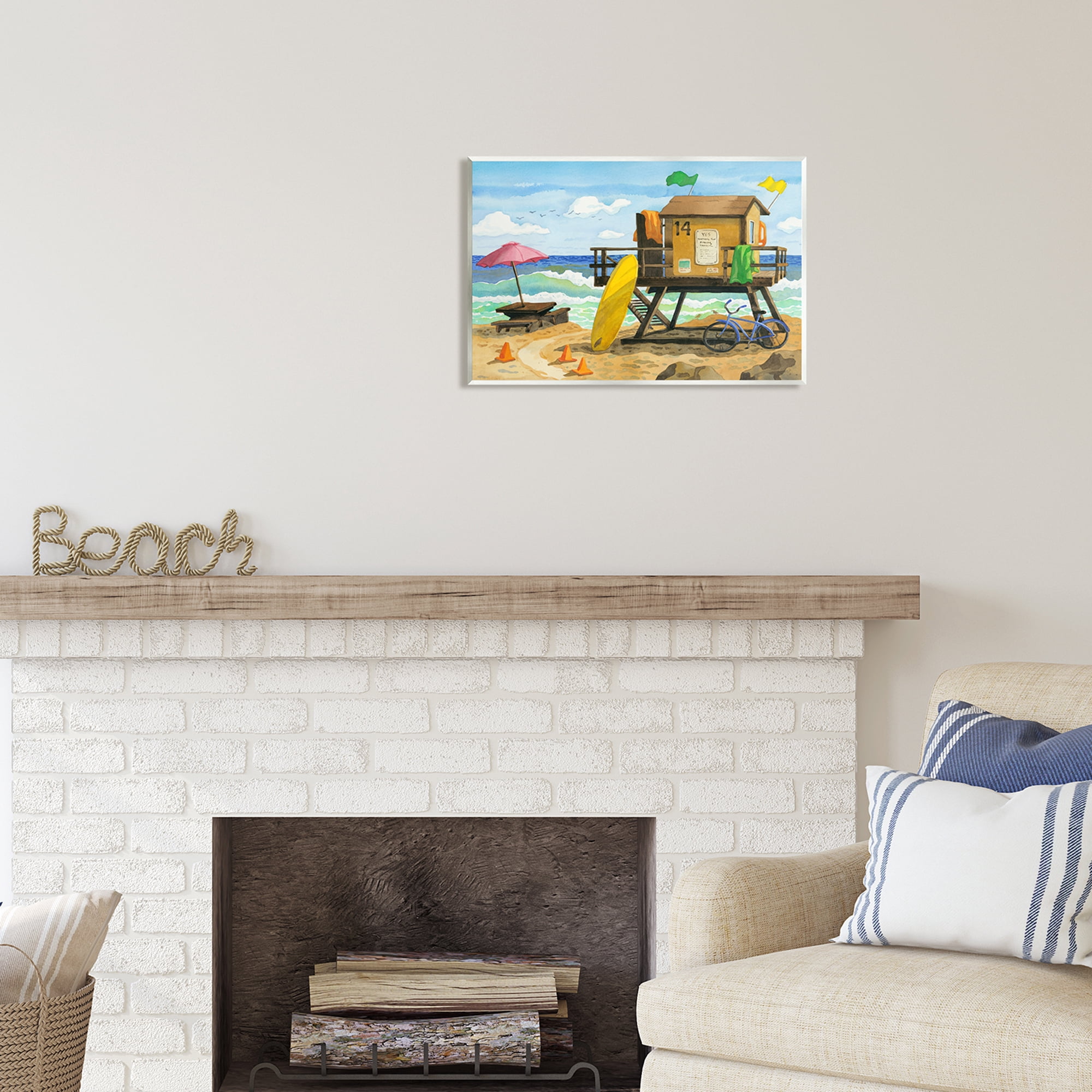 Stupell Industries Lifeguard Hut on Beach Nature Painting Unframed Art Print Wall Art, 19 x 13