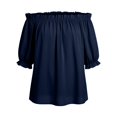 thumbnail image 6 of YVNAURA Women Off The Shoulder Puff Sleeve Blouse 2026 Summer Cute Casual Top Loose Fit Short Sleeve Lightweight Breathable Dressy Beach Vacation Going Out T Shirt Daily Wear, Navy,L, 6 of 6