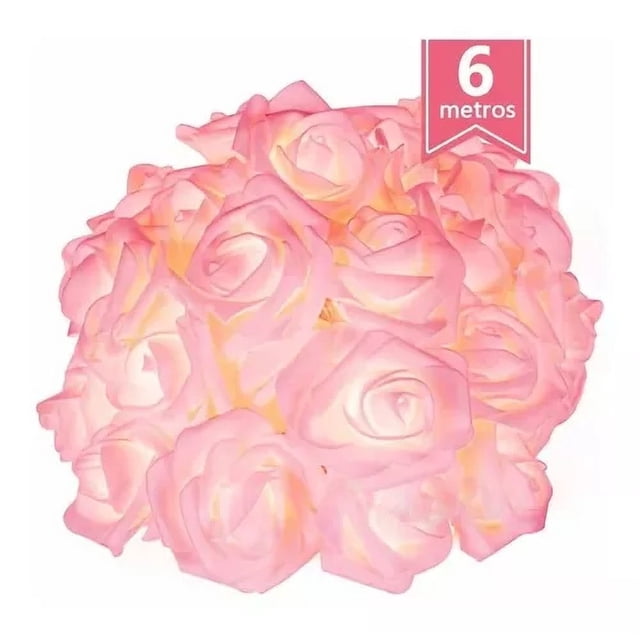 Cadena De Luz Decorativa Led Flor Rosa,6m 40led Uso De Pilas Pamolo Impermeable