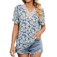 thumbnail image 1 of FJUCHAI Chemises Imprimées pour Femmes Été Décontracté Col Rond Manches Courtes Blouses Mignonnes Florales Tops Amples, 1 of 9