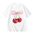 thumbnail image 4 of ibiyuan Graphic T Shirts Girls Girls Floral Cherry Print Short Sleeve Tee Lightweight Summer Casual Top Comfortable Fit Everyday Wear White, 4 of 4