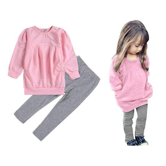 Cm C&M Wodro Ropa Para Niñas Pequeñas, Conjunto De Camisetas De Manga Larga Cálidas De Invierno Y Pantalones Largos (Rosa-2 5-6X)