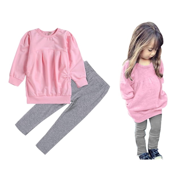 Cm C&M Wodro Ropa Para Niñas Pequeñas, Conjunto De Camisetas De Manga Larga Cálidas De Invierno Y Pantalones Largos (Rosa-2 5-6X)