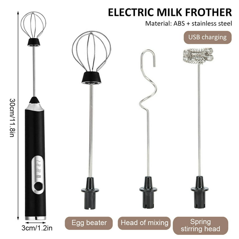Muross Milk Frother Handheld, USB Rechargeable Electric Handheld Foam Maker  with 3 Heads Drink Mixer for Coffee Latte Cappuccino 