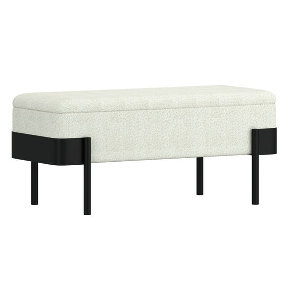 Inspire Mid-Century Modern Boucle Fabric & Metal Storage Bench - Ivory & Black