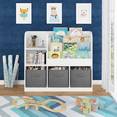 thumbnail image 4 of GASEE Kids Bookcase and Bookshelf, Multifunctional Bookcase with 3 Collapsible Fabric Drawers, Bookcase Display Stand, Toy Storage Organizer for Bedroom, Playroom, Hallway (White/Gray), 4 of 13