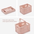 thumbnail image 3 of 2-Pack(9.25"x6.1"x6.7") Storage Crates Plastic Baskets With Handle For Desktop Shelf Drawer, Stackable Folding Containers Baskets for Kitchen Classroom Bedroom Bathroom Office(Orange Pink), 3 of 6