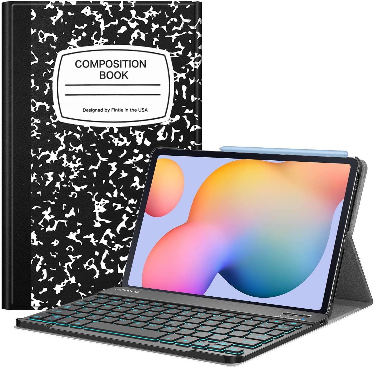 Keyboard Case for Samsung Galaxy Tab S6 Lite 10.4&amp;#39;&amp;#39; 2020 Model SM-P610/P615, Fintie [Secure S Pen Holder] Slim Cover w/Detachable Wireless Bluetooth Keyboard, 7 Color Backlight