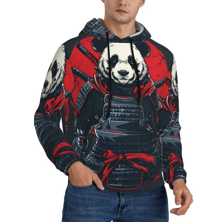 Rateoe Red Black Eastern Panda Warrior Pattern Mens Hoodie