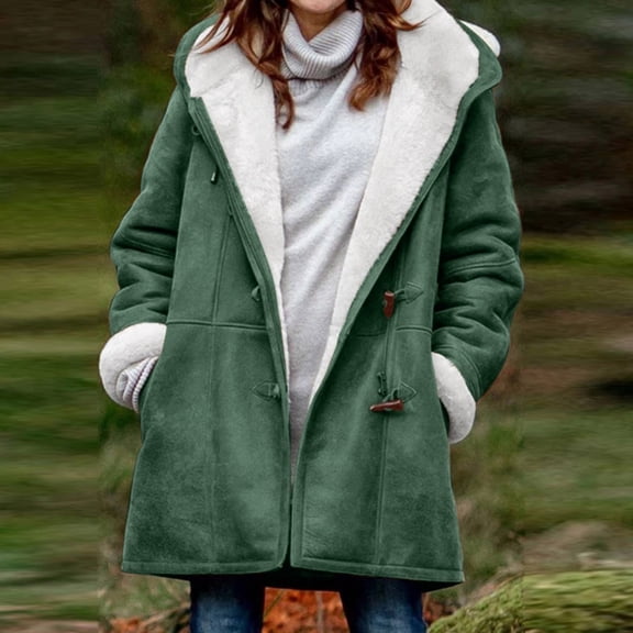 UPPADA Winter Coats for Women Long Coats Shacket Plus Size Warm Jacket Outerwear Thermal Jacket Fleece Linen Coats Down Jackets Loose Plush Zip Hooded Outwear Womens Winter Coats Clearance