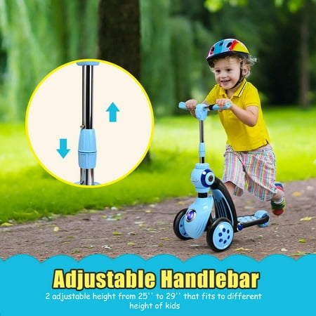 Costway Trottinette 3 Roues Enfant Scooter 2 En 1 Avec Roue Arriere Led Siege Confortable Hauteur Reglable 64 73cm Pour 3 5 Ans Bleu Walmart Canada