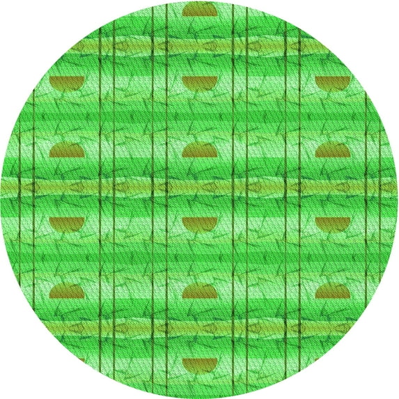 Ahgly Company Indoor Round Patterned Neon Green Area Rugs, 4' Round