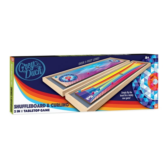 MindWare Grey Duck Shuffleboard Curling 2:1 Table Top Game, Flip Board for Totally New Game, Ages 8 Years and Up